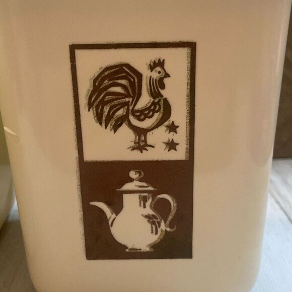 Set of 2 Vintage MCM Lustro-Ware Rooster Nesting Kitchen Canisters Brown Cream - Picture 5 of 12